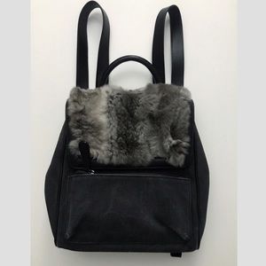 Adrienne Landau Rabbit Fur Canvas Mini Backpack
